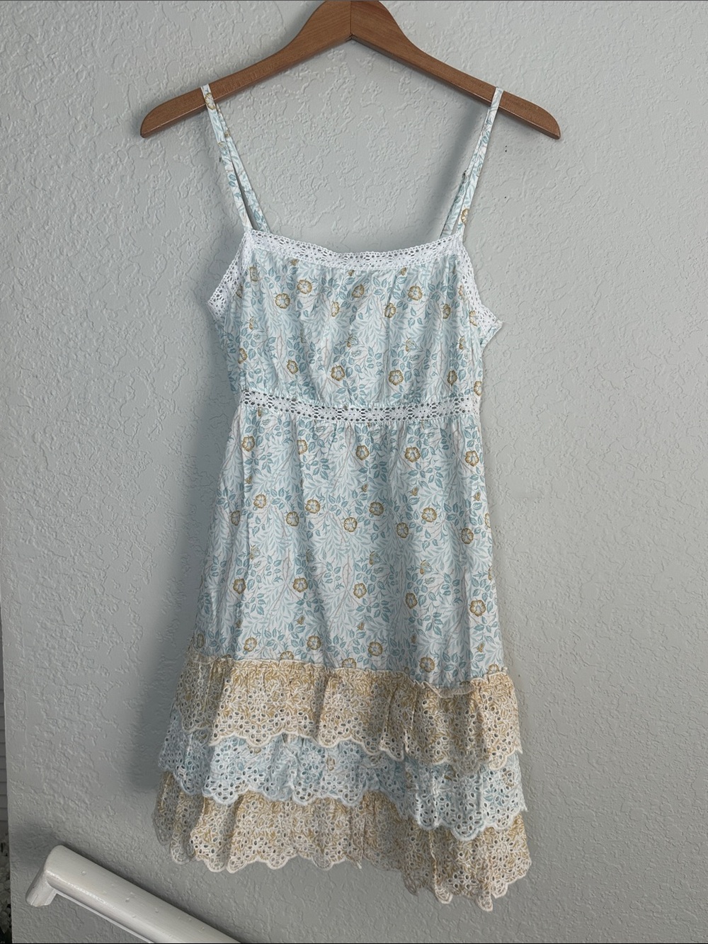NEW Morris & Co Blue Floral Lace Dress Night Cottage Coquette Romantic Smocked